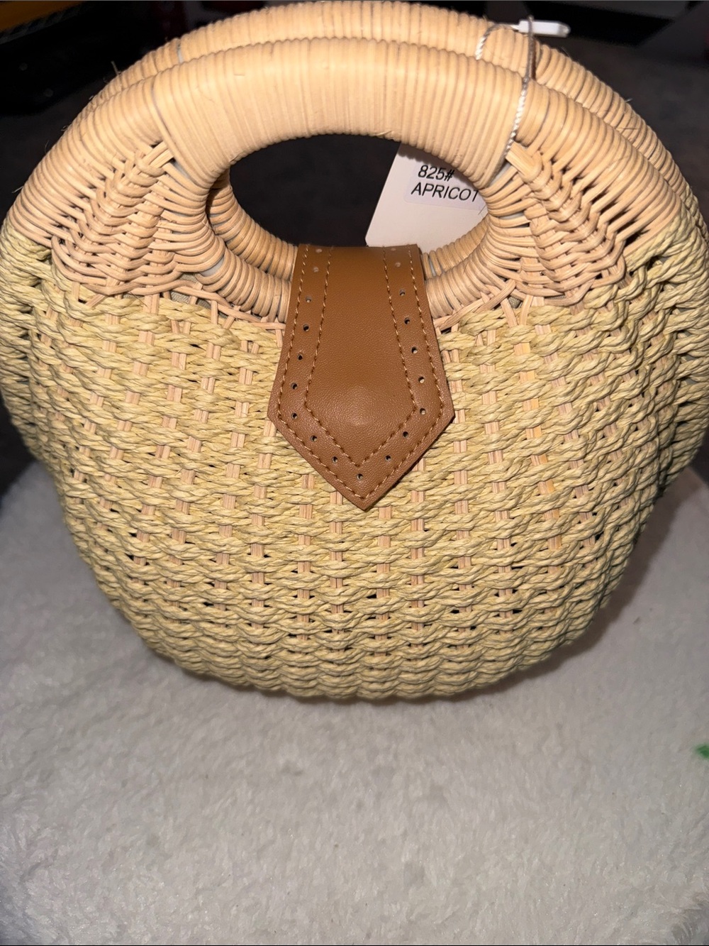 Woven Apricot Tote with Tan Trim